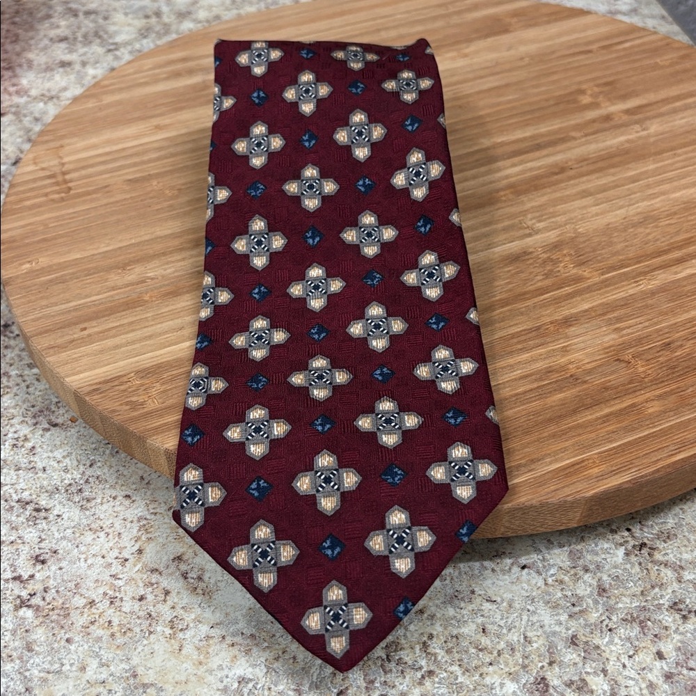 XMI Burgundy Silk Tie with Gold and Navy